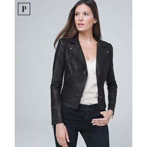 White House Black Market Black Faux Leather Moto Jacket Size 0P NWOT